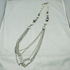 Ali Khan multi row crystal glass and pearl neck on silver chain with gift box